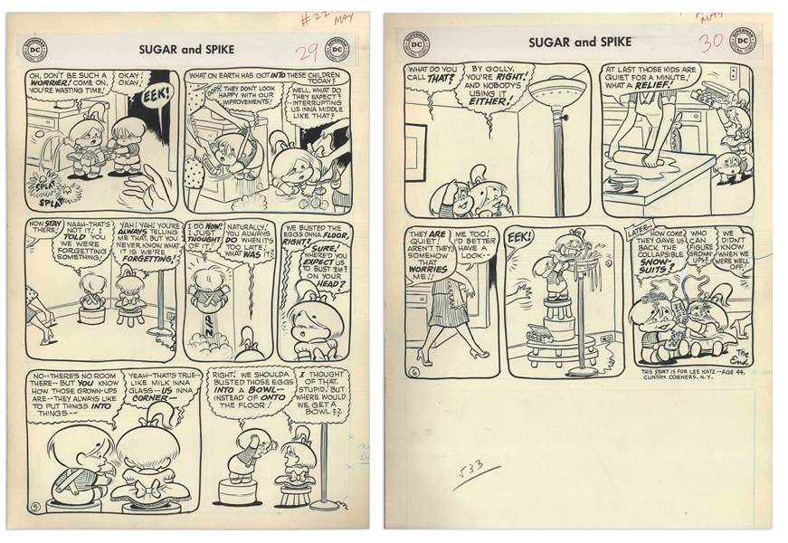 Sheldon Mayer Original Hand-Drawn ''Sugar and Spike'' Comic Book -- Complete Issue of 28 Pages From the April-May 1959 Issue #22 -- An Appearance by Arthur, and a Visit to Dad's Office